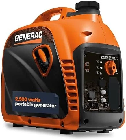 1-196-1.webp Generac 8251 GP2500i 2,500-Watt Gas Powered Portable Inverter Generator – Compact and Lightweight Design – Produces Clean, Stable Power – COsense Technologys – CARB Compliants – Orange/Black - Image 1
