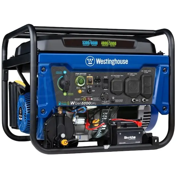 1-294-1.webp Westinghouse WGen5300DFc – 5300 Watt Electric Start Dual-Fuel Portable Generators w/ Wireless Remotes Start, RV Outlet & CO Sensor (49-State) - Image 1