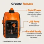 Generac 8251 GP2500i 2,500-Watt Gas Powered Portable Inverter Generator – Compact and Lightweight Design – Produces Clean, Stable Power – COsense Technologys – CARB Compliants – Orange/Black - Image 2