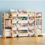 SpaceAid Toy Storage Organizer with 6 Shelves and 12 Bins, Bookshelf/Bookcase, Kids Bin Shelf, Toys Box for Playroom Organization for Bedroom & Room Decor, White, 52.3″ W