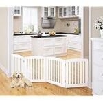 PAWLAND Extra Wide Dog gate for The House, Doorway, Stairs, Dog Fences Indoor, Freestanding Foldable Wooden Pet Gates for Dogs, Set of Support Feet Included, 96 in Wide 30 in Tall, 4 Panels White - Image 3