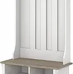 Bush Home Salinas Hall Tree with Shoe Storage Bench in Shiplap Gray and Pure White, Multi-Purpose Home Organizer, Entryway Solution with Seating and Hooks