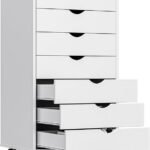 OLIXIS 7 Drawer Mobile File Cabinet Under Desk Storage Organization with Wheels Vertical Filing Chest Rolling Wood Small Desk Printer Stand for Home Office, 15.75″D x 18.74″W x 34.25″H, White