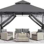 ABCCANOPY Gazebos for Patios 10×10 – Outdoor Steel Frame Gazebo with Mosquito Netting for Lawn Backyard Garden Deck (Dark Gray)