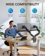 HUANUO FlowLift Dual Monitor Stand, Fully Adjustable Gaming Monitor Desk Mount for 13–32″ Computer Screens, Full Motion VESA 75×75/100×100 with C-Clamp & Grommet Base, Each Arm Holds 4.4 to 19.8 lbs - Image 5