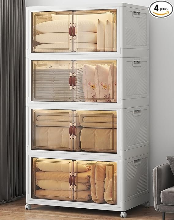 71efKdbFgDL._AC_SX569_PIbundle-4TopRight00_SH20_.jpg UAMFURI Stackable Storage Bins with Lids, 720QT Closet Organizers and Storage with Doors and Wheels, Extra Large Storage Cabinet, Collapsible Plastic Drawers for Bedroom Dorm Office Garage - Image 1