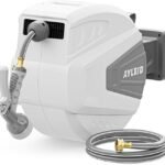 Ayleid Retractable Garden Hose Reel,1/2 in x 100 ft Wall Mounted Hose Reel, with 9- Function Sprayer Nozzle, Any Length Lock/Slow Return System/Wall Mounted/180°Swivel Bracket (Gray)