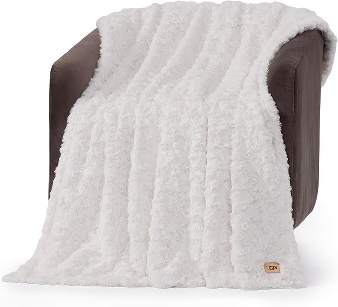 71wvdqxo4hL._AC_SX679_.jpg UGG Adalee Faux Fur Throw Blanket for Couch, Cozy Soft Blanket for Bed or Chair, Giftable Fluffy Throw, Machine Washable, Luxury Spring Home Decor, 50-inch x 70-inch, Natural White - Image 1