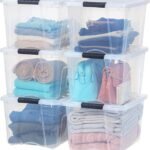 IRIS USA 40 QT Plastic Storage Box with Lid and Latches – 6 Pack – BPA-Free, See-Through Organizing Solution, Durable Nestable Stackable Containers, Secure Pull Handle – Clear