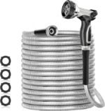 SPECILITE 200ft 304 Stainless Steel Garden Hose Metal, Heavy Duty Water Pipe with Nozzles for Yard, Outdoor – Flexible, Never Kink & Tangle, Puncture Resistant (Sliver)