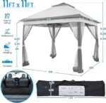 Yaheetech 11×11 Pop Up Gazebo Outdoor Canopy Shelter, Instant Patio Gazebo Sun Shade Canopy Tent with 4 Sandbags, 2 Tiers Roof & Mesh Netting for Lawn, Garden, Backyard & Deck, Gray - Image 4