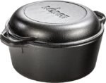 Lodge Cast Iron Double Dutch Oven – Pre-Seasoned 2-in-1 Cast Iron Cookware – Pot & Skillet Combo – Even Heat Retention – Oven-Safe, Versatile Pot – 5 Quart
