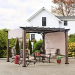 Sunjoy 11 x 11 ft Metal Pergola with Adjustable Tan Garden Shades - Image 3