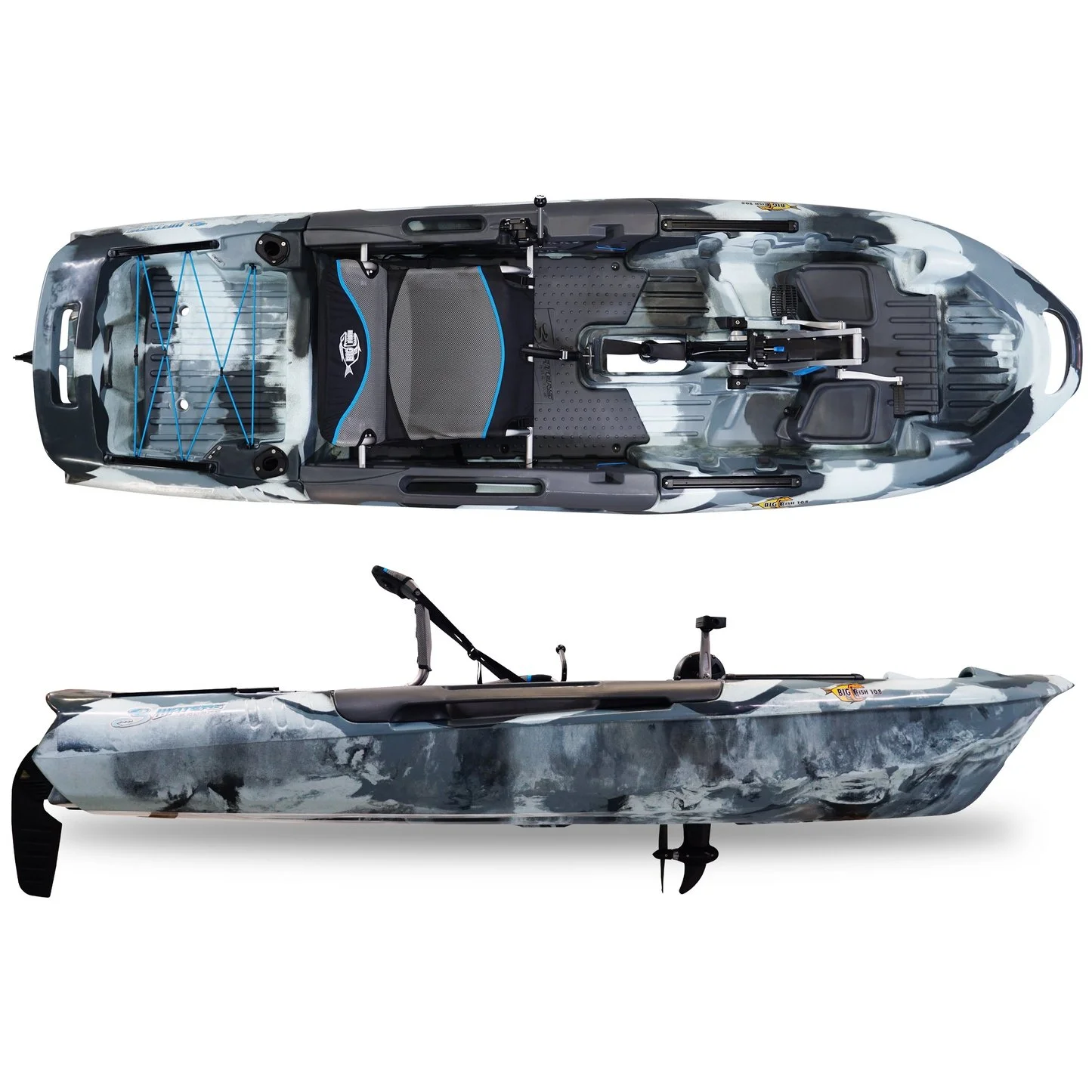 i1-3-1-1.webp 3 Waters Big Fish 108′ Length Urban Camo Pro Fish Pedals Drive Cathedral Hull - Image 1