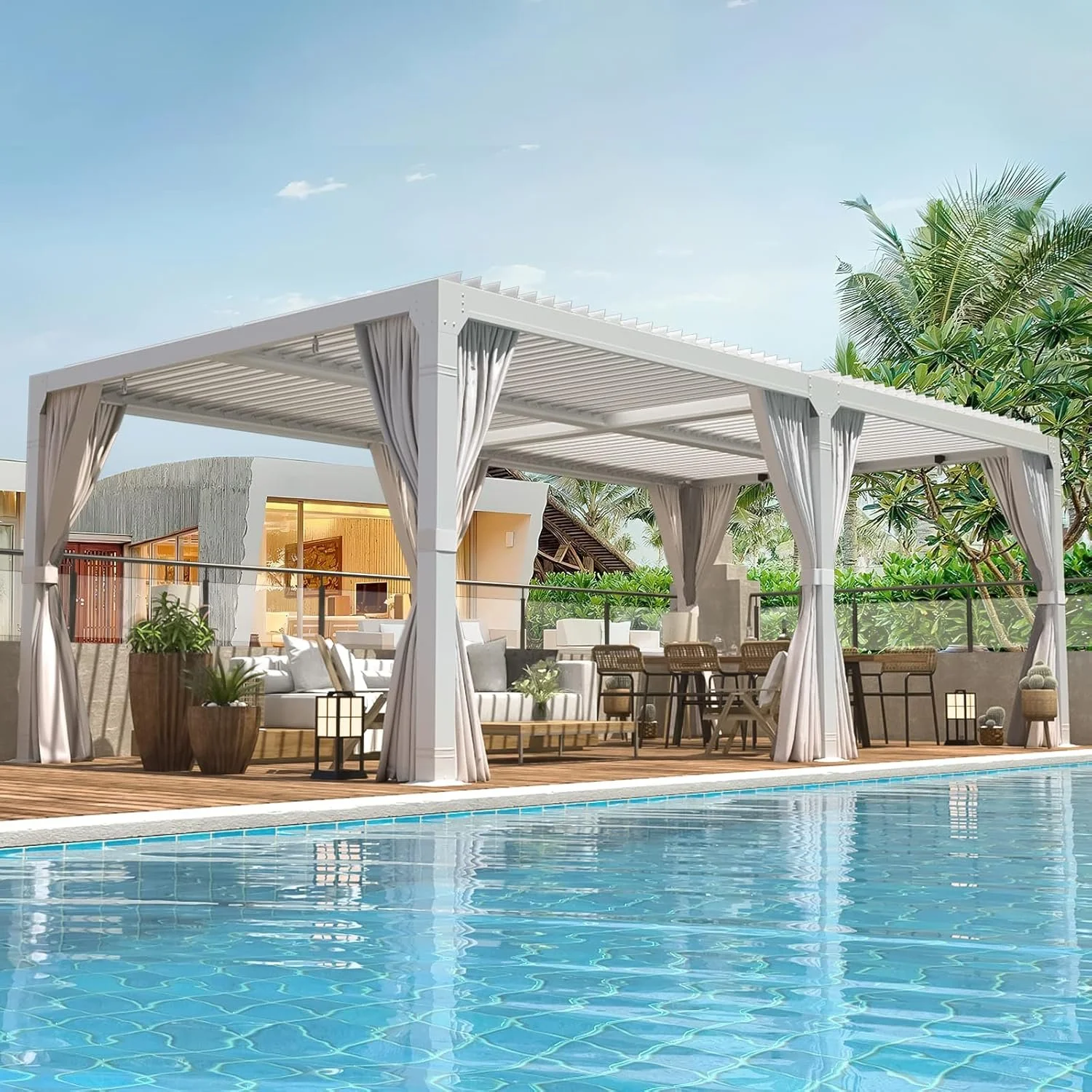 v1-7-1.webp Erommy Outdoor Louvered Pergola Gazebo with Adjustable Aluminum Rainproof Roofs - Image 1