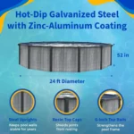 Blue Wave San Pedro 24-ft Round 52-in Deep 6-in Top Rail Above Ground Steel Wall Swimming Pools - Image 3